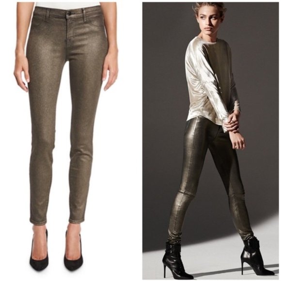New J. BRAND Mid Rise Super Skinny Gold Jeans Coated Slimming Bronze - Picture 14 of 15